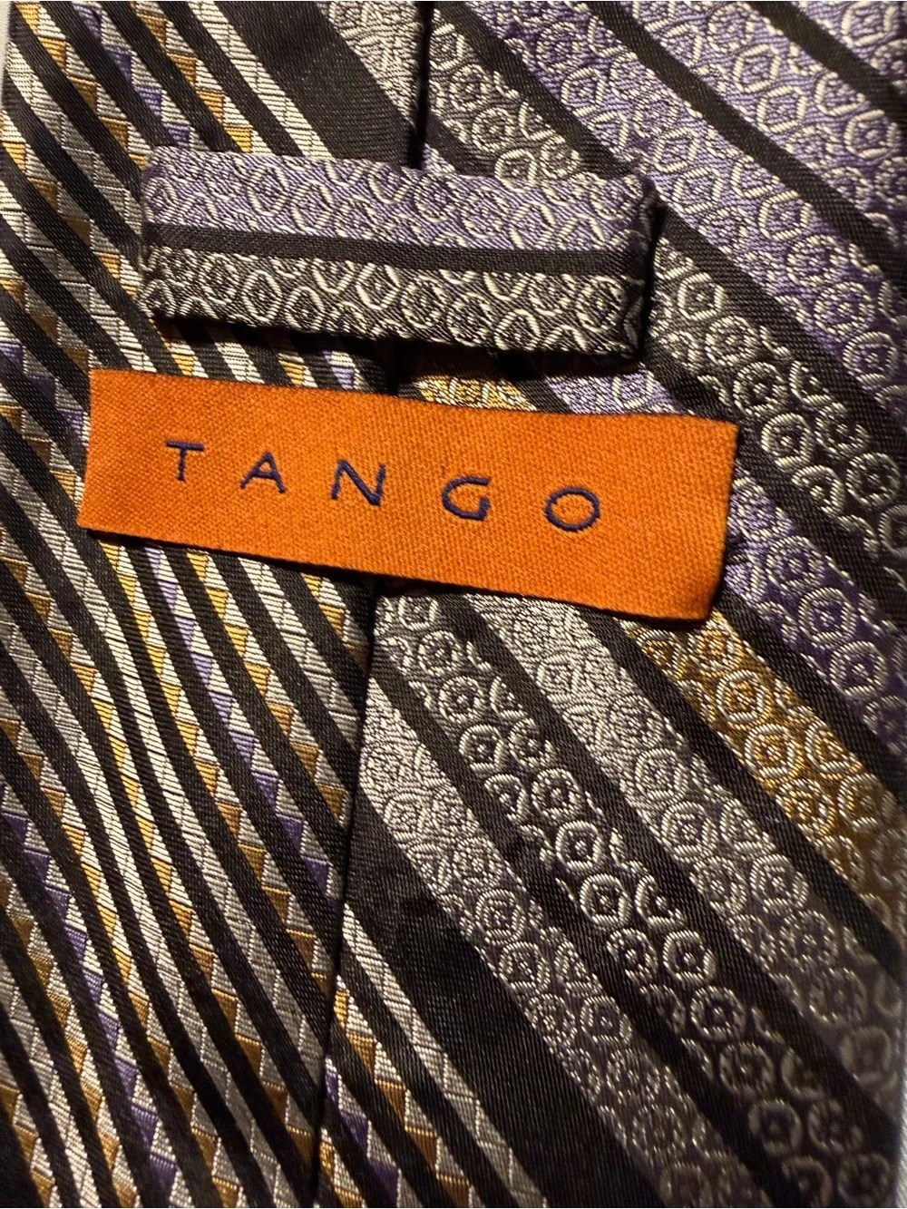 Tango Men's Striped Silk Tie in Black, Purple & Gold
